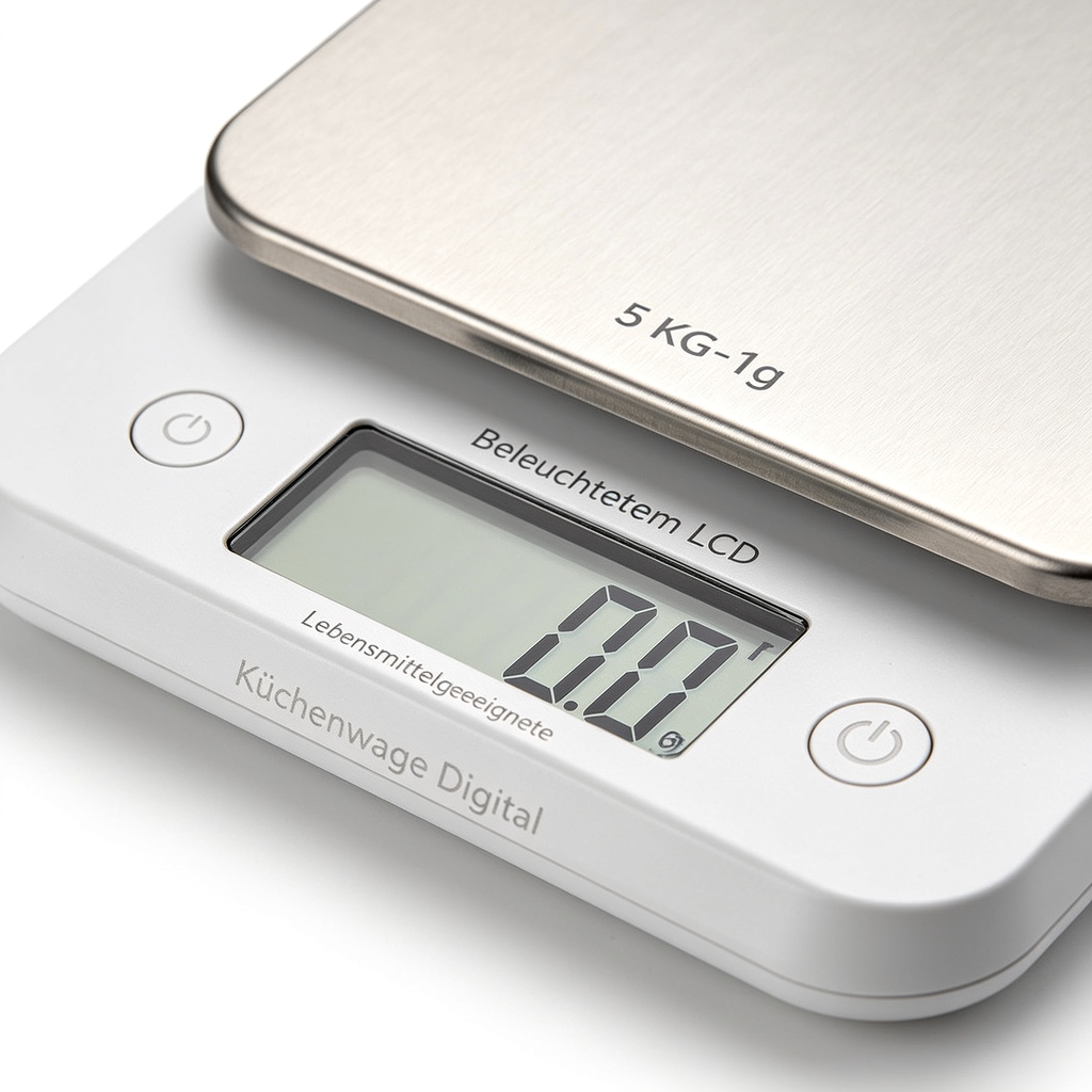 moonmoon ETEKCITY Küchenwaage Digital - Edelstahl 304 - Lebensmittelgeeignete Waage Küche - Leicht zu Reinigen - Feinwaage mit Beleuchtetem LCD-Klare und gut Lesbare Kithchen Scale - 5 KG-1g - Edelstahl-Silber